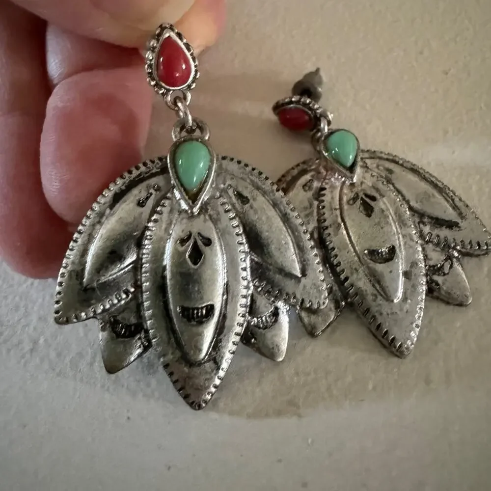 Silver Earrings With Bead Accents